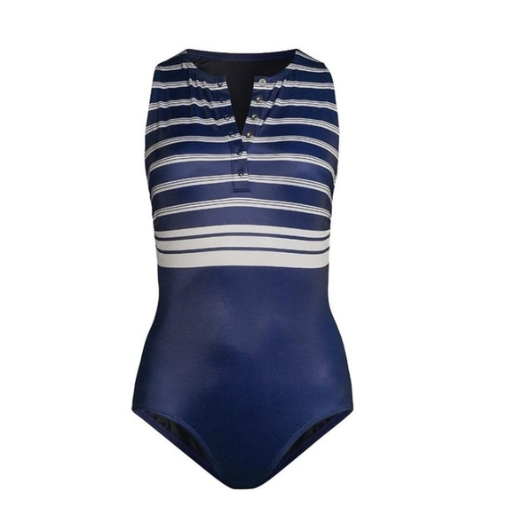 Land's End High Neck Snap Front Swimsuit (UPF 50, Chlorine Resistant) - Picture 3 of 6